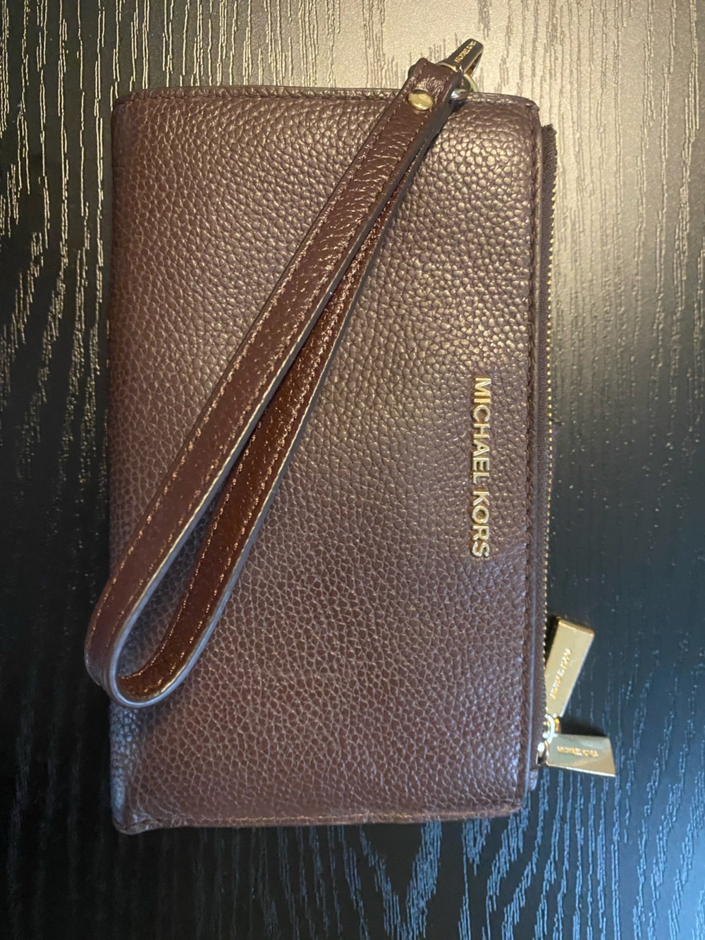 Michael Kors Dark Brown Leather Wristlet Clutch with Gold Tone Hardware - Picture 4 of 8